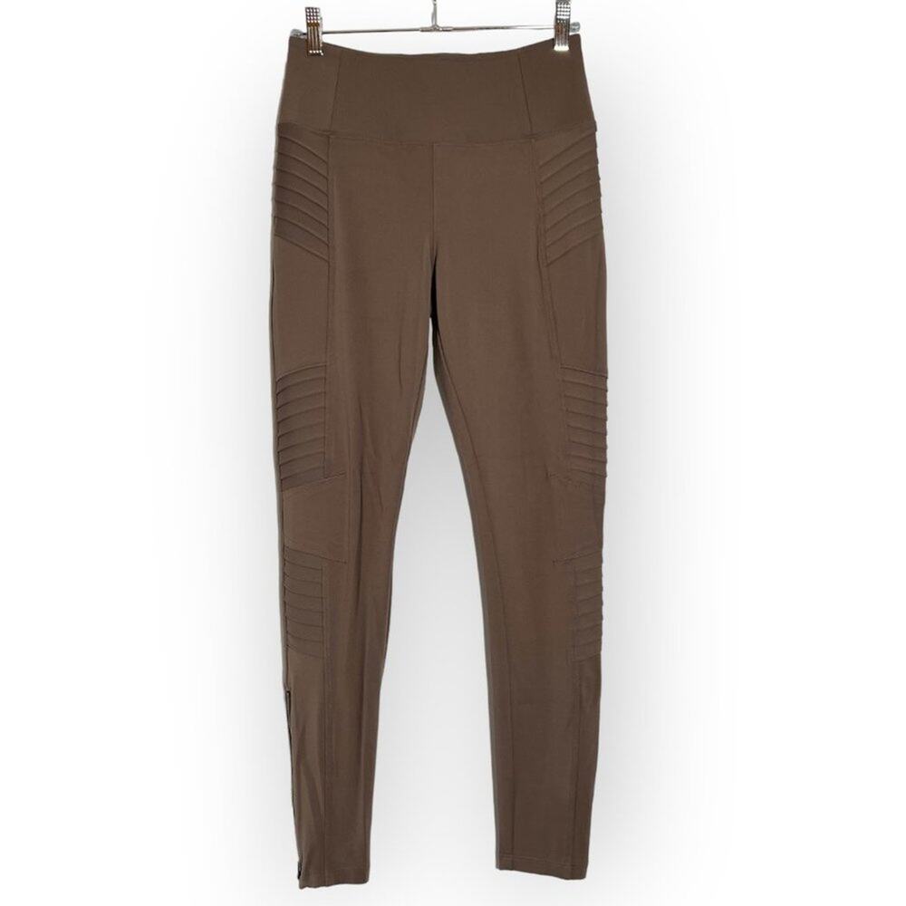 Athleta Delancey Moto Tight Coffee Brown Zip Pocket Leggings Size S